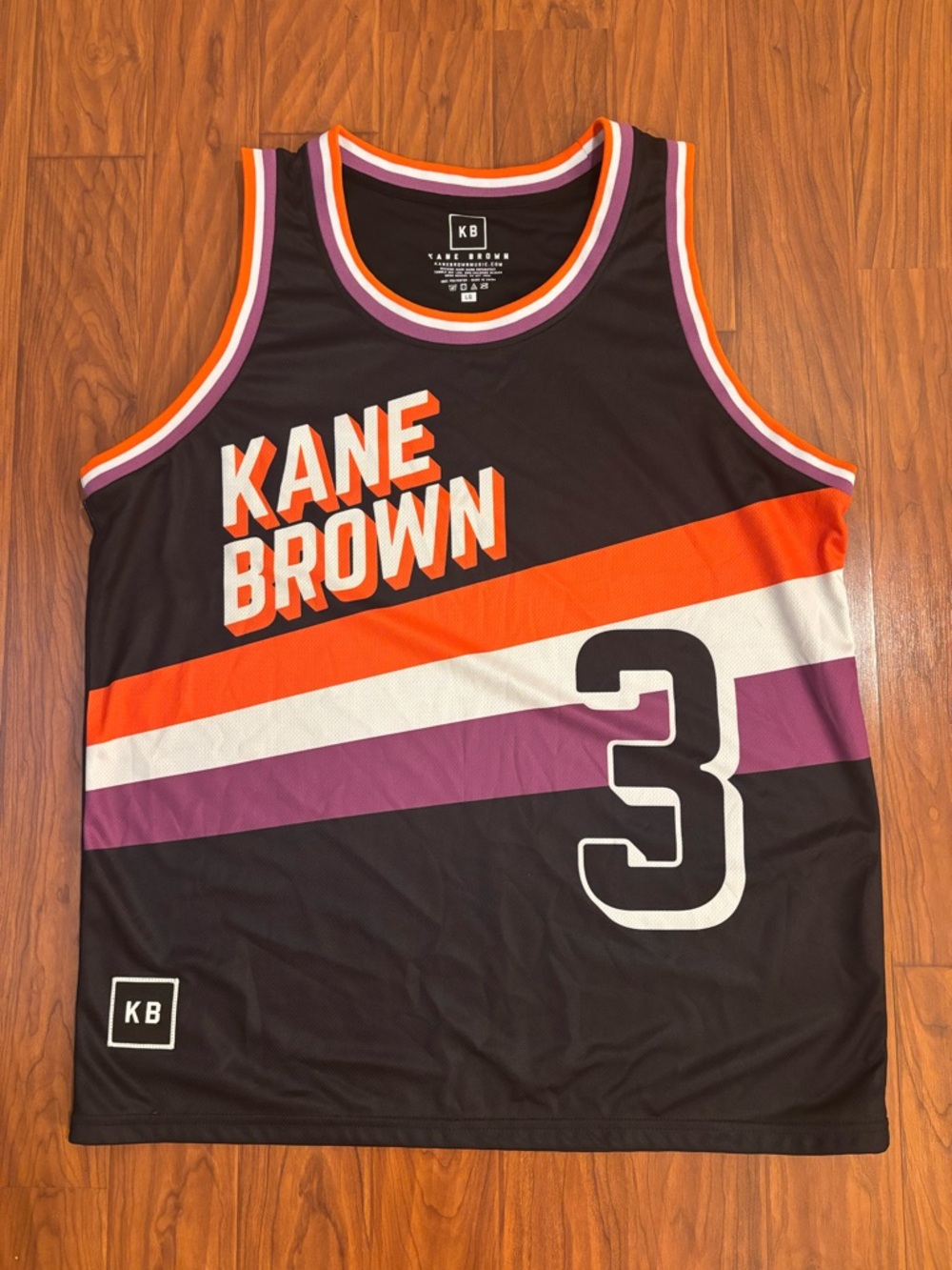 Kane Brown Music Black Basketball Jersey Orange Purple White Stripes Mens Large
